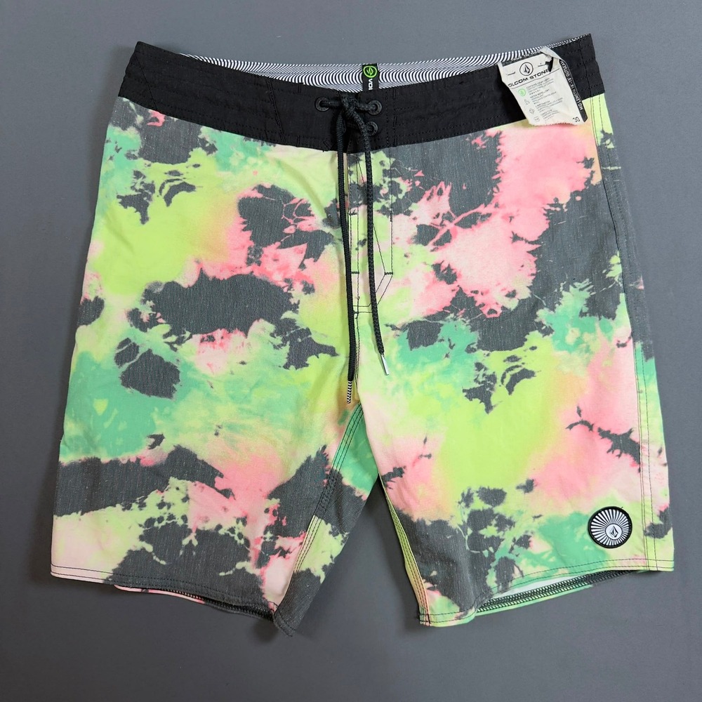 VOLCOM Mens Board Shorts Size 30 Tie Dye Multicolor Surf Swim Beach NWT